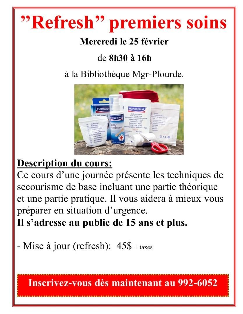 Cours de premiers soins - RAFRA&Icirc;CHISSEMENT SEULEMENT