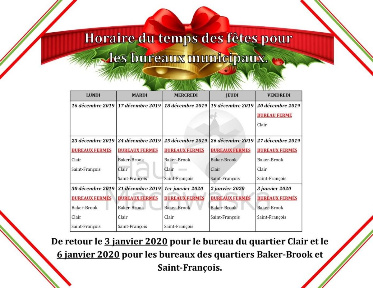 Horaire des f&ecirc;tes
