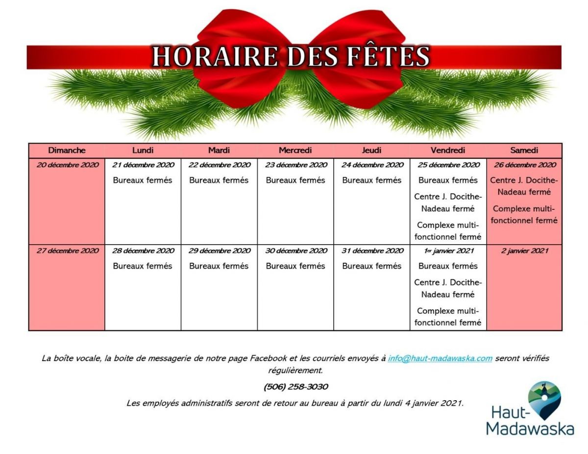 Horaire des f&ecirc;tes